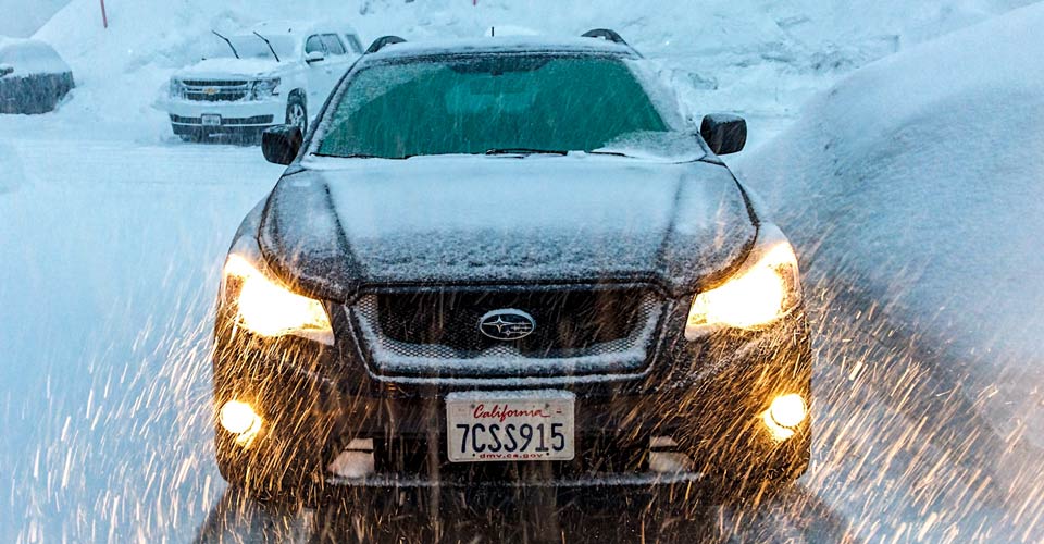 Car driving in the snow