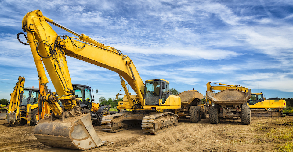 Construction site with many construction vehicles