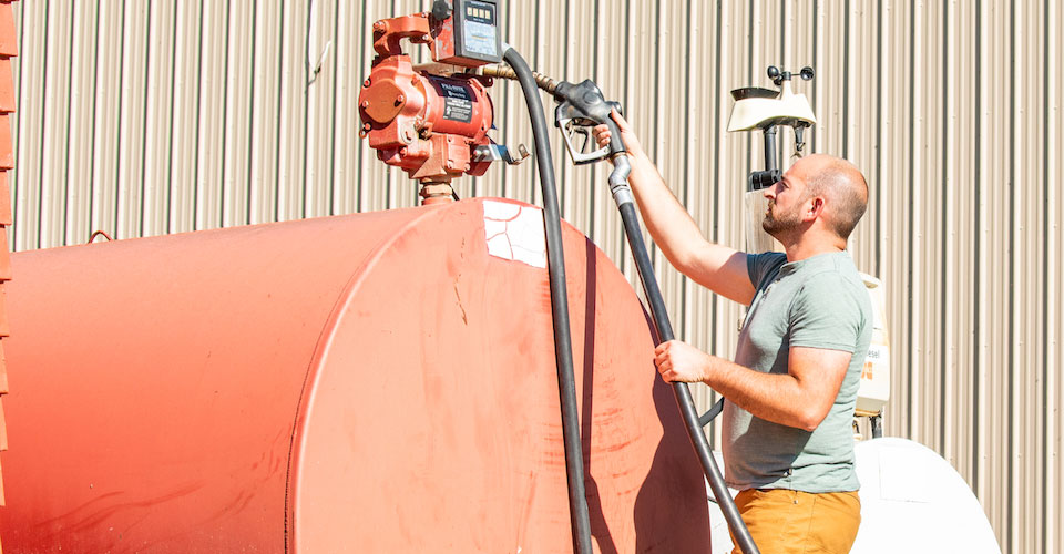Filling a diesel tank on a farm