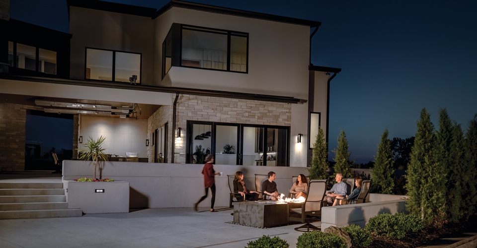 Propane firepit in a backyard