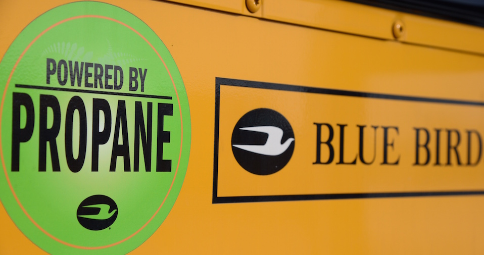 School bus Powered by Propane sign